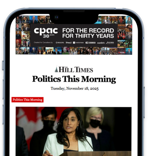 Phone mockup of Politics This Morning newsletter.