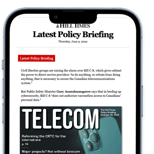 Phone mockup of Policy Briefings newsletter.