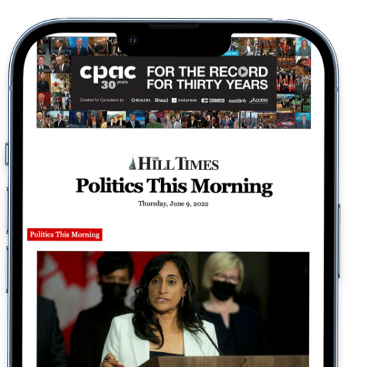 Phone mockup of Politics This Morning newsletter.