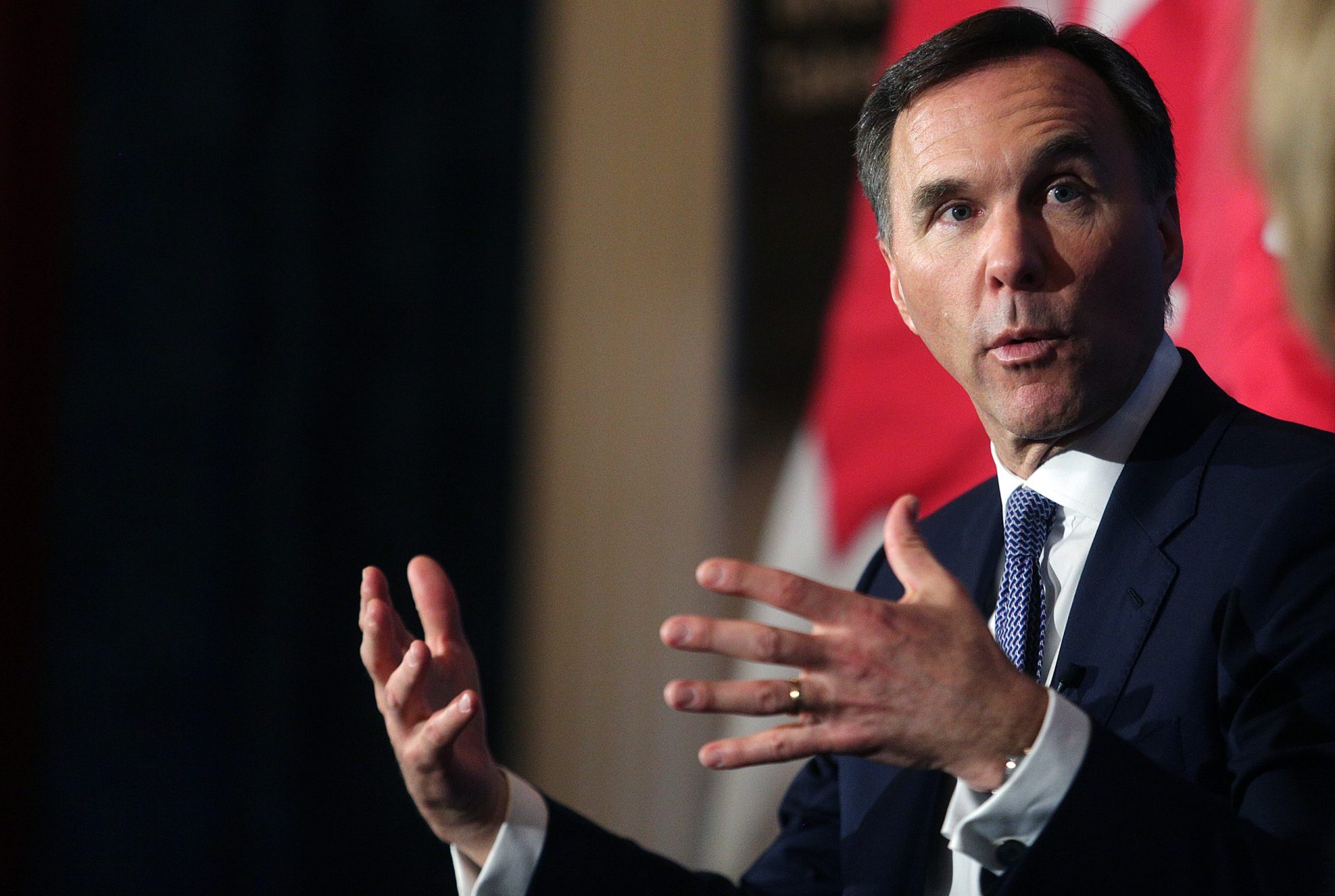 Finance Minister Bill Morneau talks about the Budget 2019 to a group gathered by the Economic Club of Canada at the Chateau Laurier on Mar. 20, 2019.