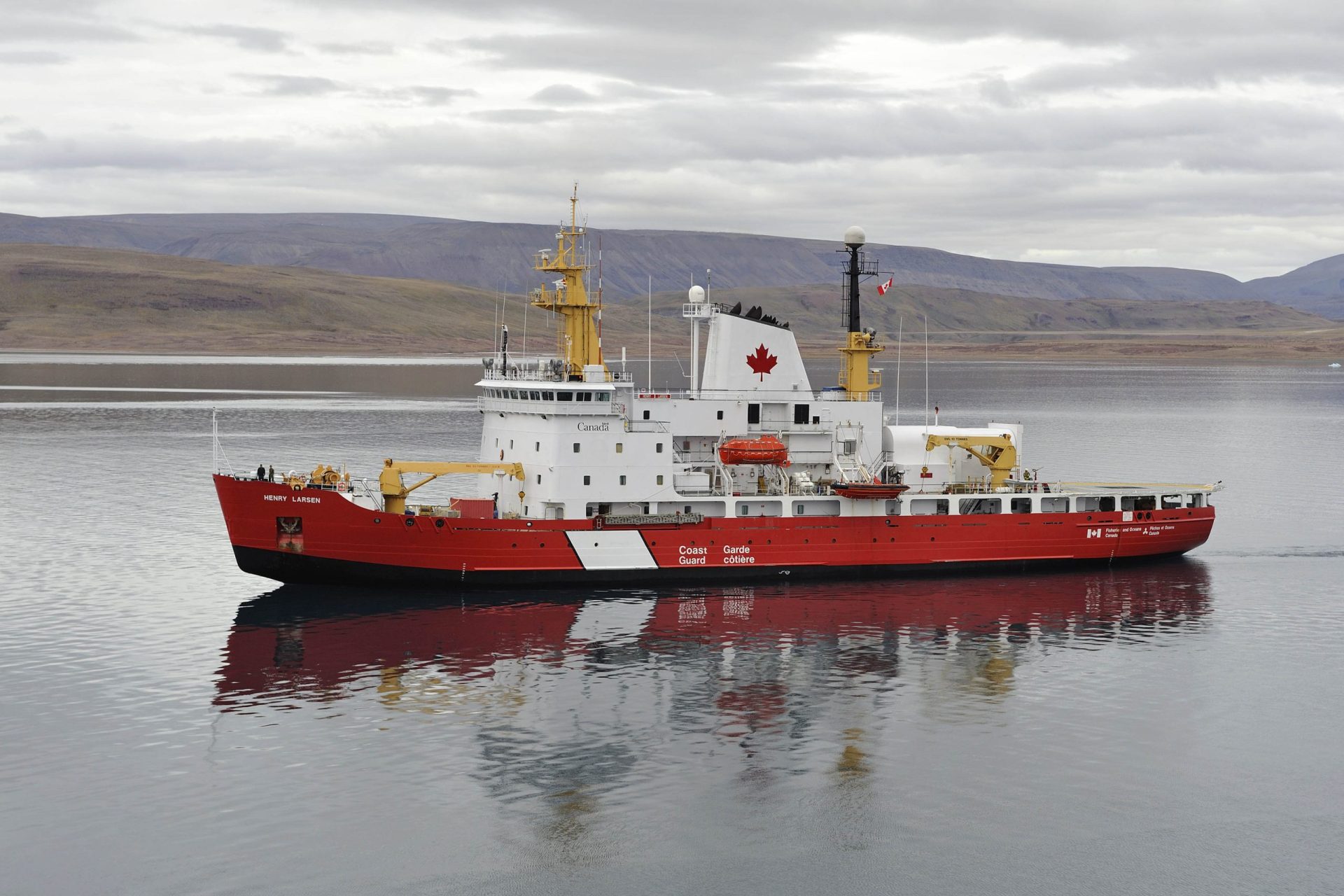HS2010-H003-10422 August 2010CCGS Henry LarsenCanadian Coast Guard Ship Henry Larsen in Strathcona Sound near Nanisivik, Nunavut Territory, during Operation NANOOK.   Operation NANOOK is one of three major recurring sovereignty operations conducted annually by the Canadian Forces (CF) in Canada's Arctic.  Planned and directed by Joint Task Force North (JTFN) the whole-of-government operation highlights interoperability, command and control, and cooperation with interdepartmental and intergovernmental partners in the North.  Operation NANOOK 10 takes place in Canada's Eastern and High Arctic area from August 6 to 26 and includes two major exercises, Exercise NATSIQ, a sovereignty and presence patrolling exercise of military resources, and Exercise TALLURUTIIT a whole-of -government exercise that focuses on environmental containment and remediation resulting from a simulated fuel spill.Operation NANOOK 10, as a combined, joint and integrated operation engages personnel and resources (ships and aircraft) from: the Canadian Navy, the Canadian Army, Canada's Air Force and CF Special Forces; other federal government departments to include Public Safety, the Royal Canadian Mounted Police, the Canadian Coast Guard (central and Arctic region), Transport Canada, Indian and Northern Affairs Canada, Natural Resources Canada, Environment Canada, Parks Canada, the Government of Nunavut; the municipal communities of Resolute Bay, Pond Inlet, Grise Fjord, Iqaluit and Arctic Bay; and internationally the US Navy's 2nd Fleet, the US Coast Guard and the Royal Danish Navy.Photo: Corporal Rick Ayer, Formation Imaging Services, Halifax, Nova Scotia.© 2010 DND-MDN Canada~HS2010-H003-10422 août 2010NGCC HENRY LARSENLe Navire de la Garde côtière canadienne (NGCC) HENRY LARSEN dans la baie Strathcona près de Nanisivik, au Nunavut, lors de l’opération Nanook. L’opération Nanook est l’une des trois principales opérations de protection du territoire menées annue