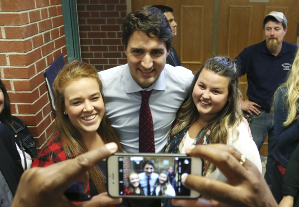 Federal Liberal leader Justin Trudeau gives a speech to students at Saint Thomas University on Oct. 7, 2015 in Fredericton, N.B.  The Hill Times photograph by Andrew Meade