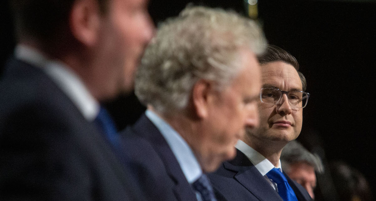 XMP for Carleton Pierre Poilievre answers a question during the Conservative party of Canada’s first leadership contest debate held at the Canada Strong and Free Network’s conference in Ottawa on May 5, 2022,