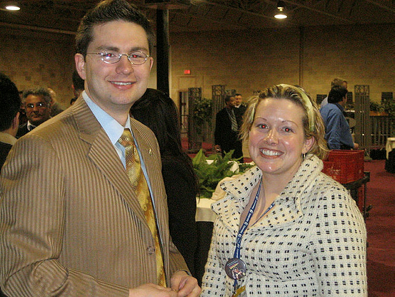 Conservative Leader Pierre Poilievre, left, and veteran campaigner Jenni Byrne, pictured in March 2007 at an event in Ottawa. Byrne, who directed Poilievre's successful leadership bid, is the most influential political player in Poilievre's inner circle. She's expected to be named the party's national campaign director for the next federal election, according to Conservative sources. The Hill Times file photograph