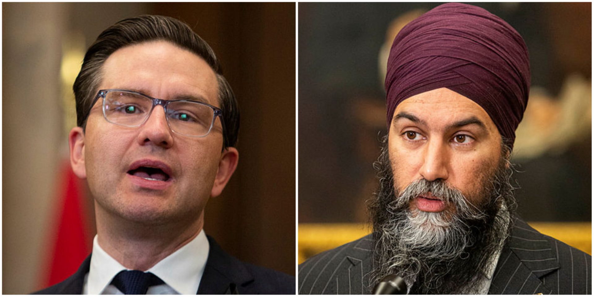 Conservative Leader Pierre Poilieve, left, has been continuing efforts to appeal to working-class voters, leading NDP Leader Jagmeet Singh to focus on shoring up his party's support in that area, says Conservative strategist Shakir Chambers. Andrew Meade