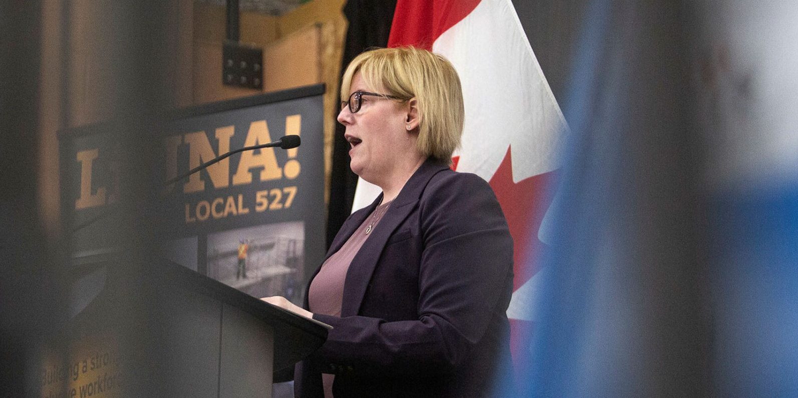 Minister of Employment, Workforce Development and Disability Inclusion Carla Qualtrough makes an announcement at the LiUNA local 527 training centre on  Nov. 17, 2022, outlining funding for apprenticeship programs in the skilled trades. Andrew Meade