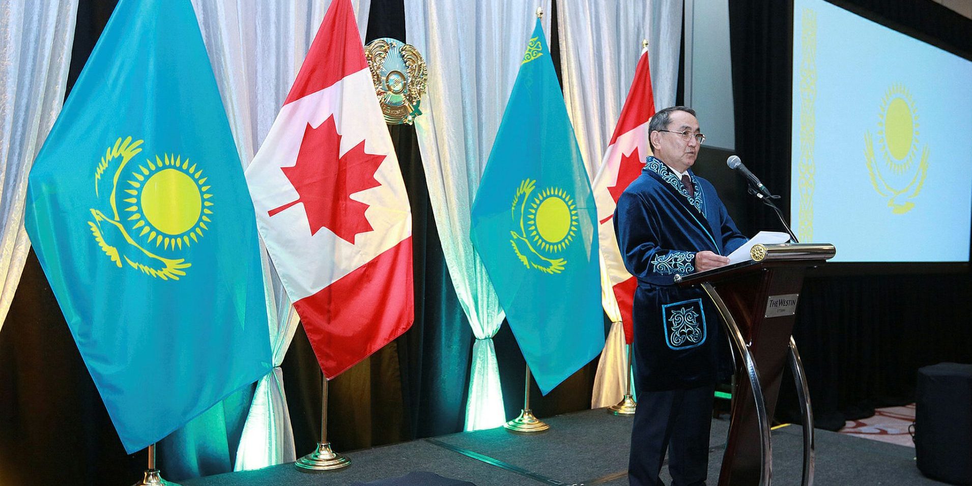 Kazakhstan Ambassador Akylbek
Kamaldinov speaks at a national day reception on Nov. 9,
2022, at The Westin Hotel. The Hill Times photograph by Sam Garcia