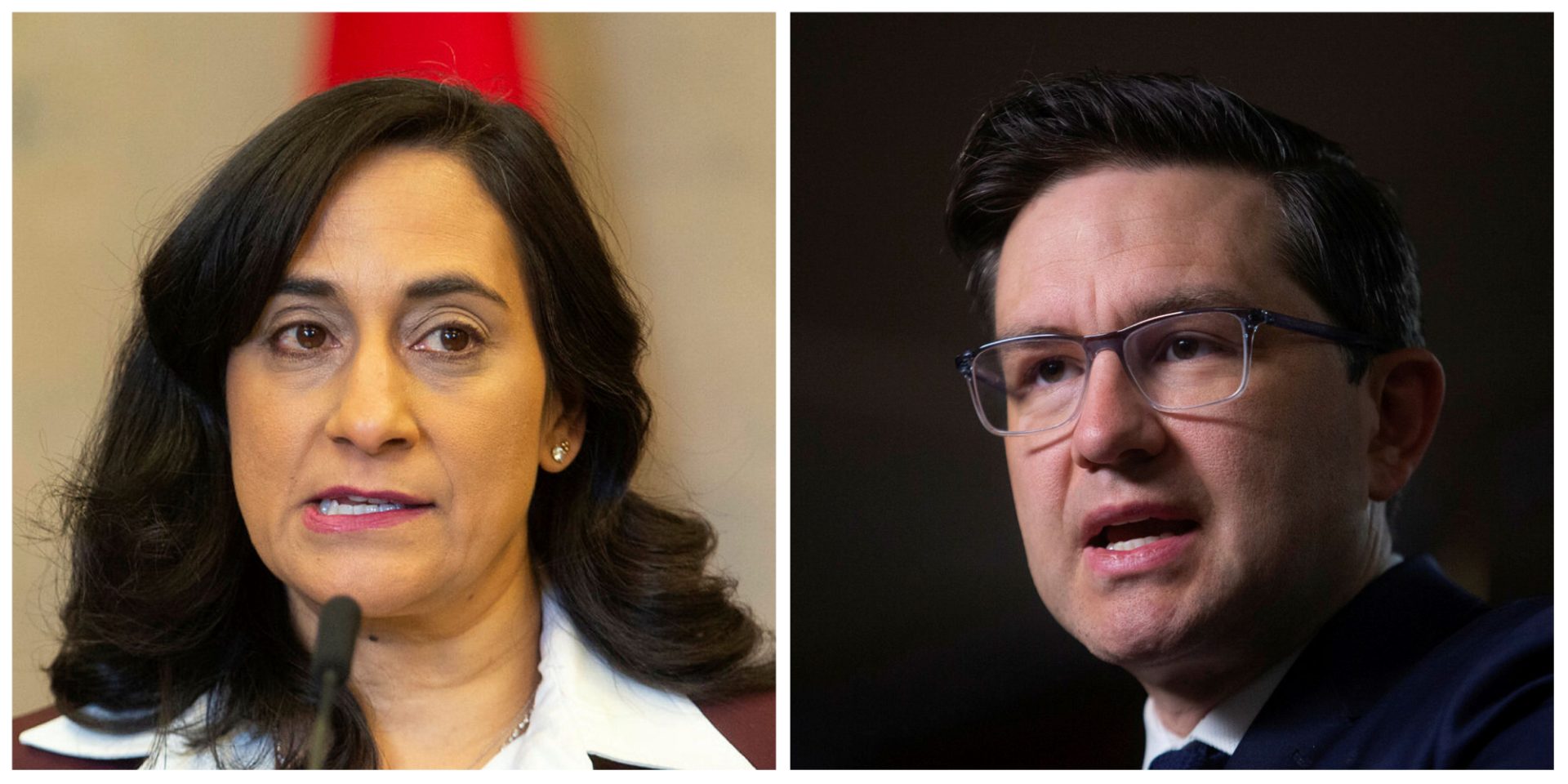 On Jan 9, Defence Minister Anita Anand, left, announced it would spend $19-billion to acquire 88 F-35 fighter jets. Conservative Leader Pierre Poilievre, right. The Hill Times photographs by Andrew Meade