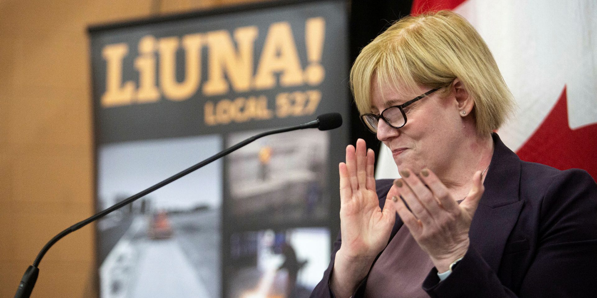 Minister of Employment, Workforce Development and Disability Inclusion Carla Qualtrough makes an announcement at the LiUNA local 527 training centre on  Nov. 17, 2022, outlining funding for apprenticeship programs in the skilled trades. The Hill Times photograph by Andrew Meade