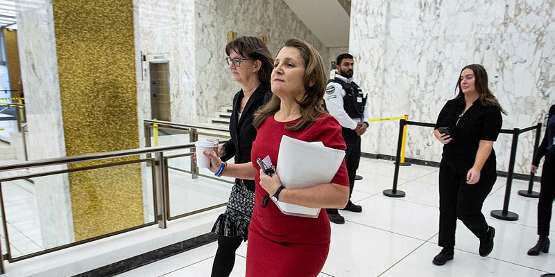 Deputy Prime Minister Chrystia Freeland appears before the Public Emergency Order Commission at Library and Archives Canada in Ottawa on  Nov. 24, 2022, to provide testimony about the winter 2022 Freedom Convoy occupation of Ottawa.