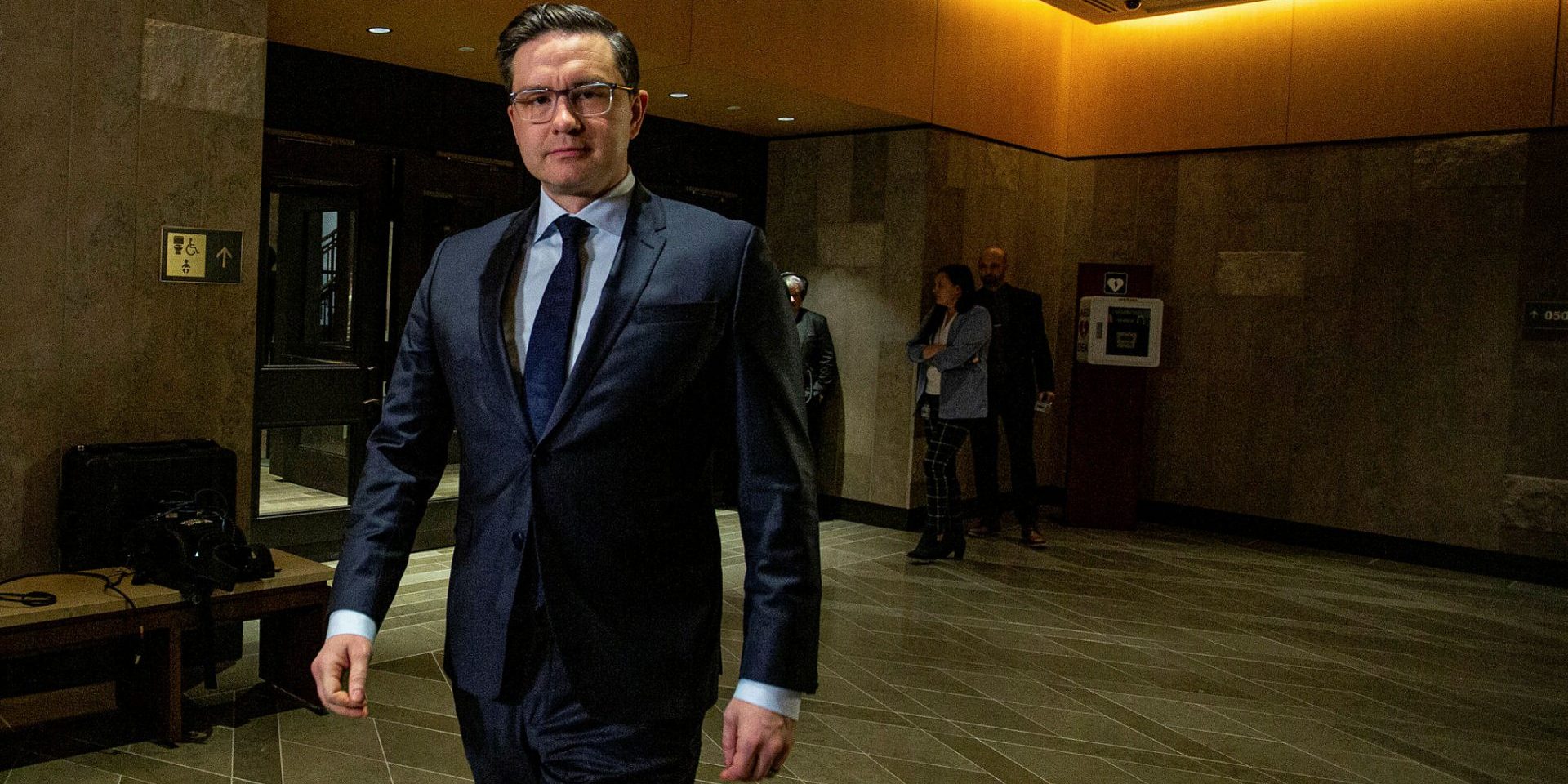 Conservative Party leader Pierre Poilievre scrums outside  the Standing Committee on Procedure and House Affairs on March 1, 2023, to answer questions about foreign election interference. Andrew Meade