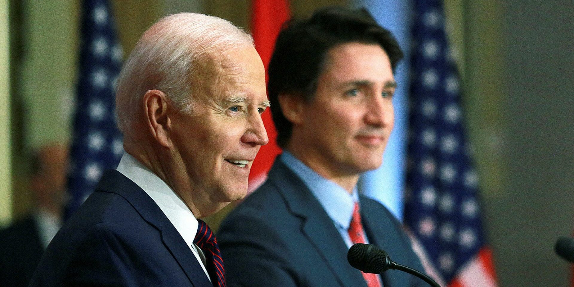 Official visit of the president of US to Ottawa. March 24, 2023. Media availability at the Sir John A Macdonald building. US president Joe Biden and PM Justin Trudeau.  The Hill Times photograph by Sam Garcia