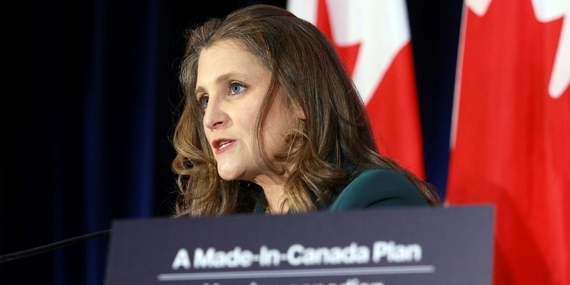 Budget Day 2023. March 28, 2023 at Westin Hotel and West Block Parliament Hill.  Minister of Finance
Deputy Prime Minister,  Chrystia Freeland answering questions of the media. The Hill Times photograph by Sam Garcia