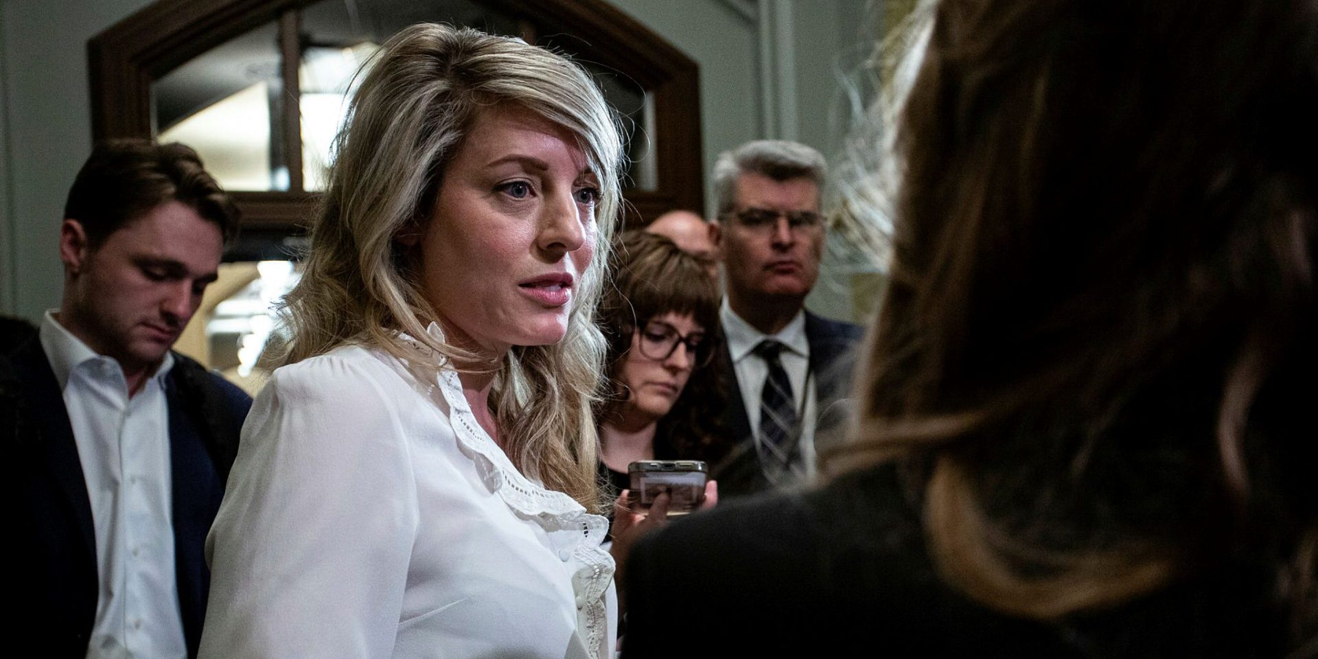 Minister of Foreign Affairs Mélanie Joly speaks with reporters outside the Liberal cabinet meeting in West Block on  May 9, 2023. Andrew Meade