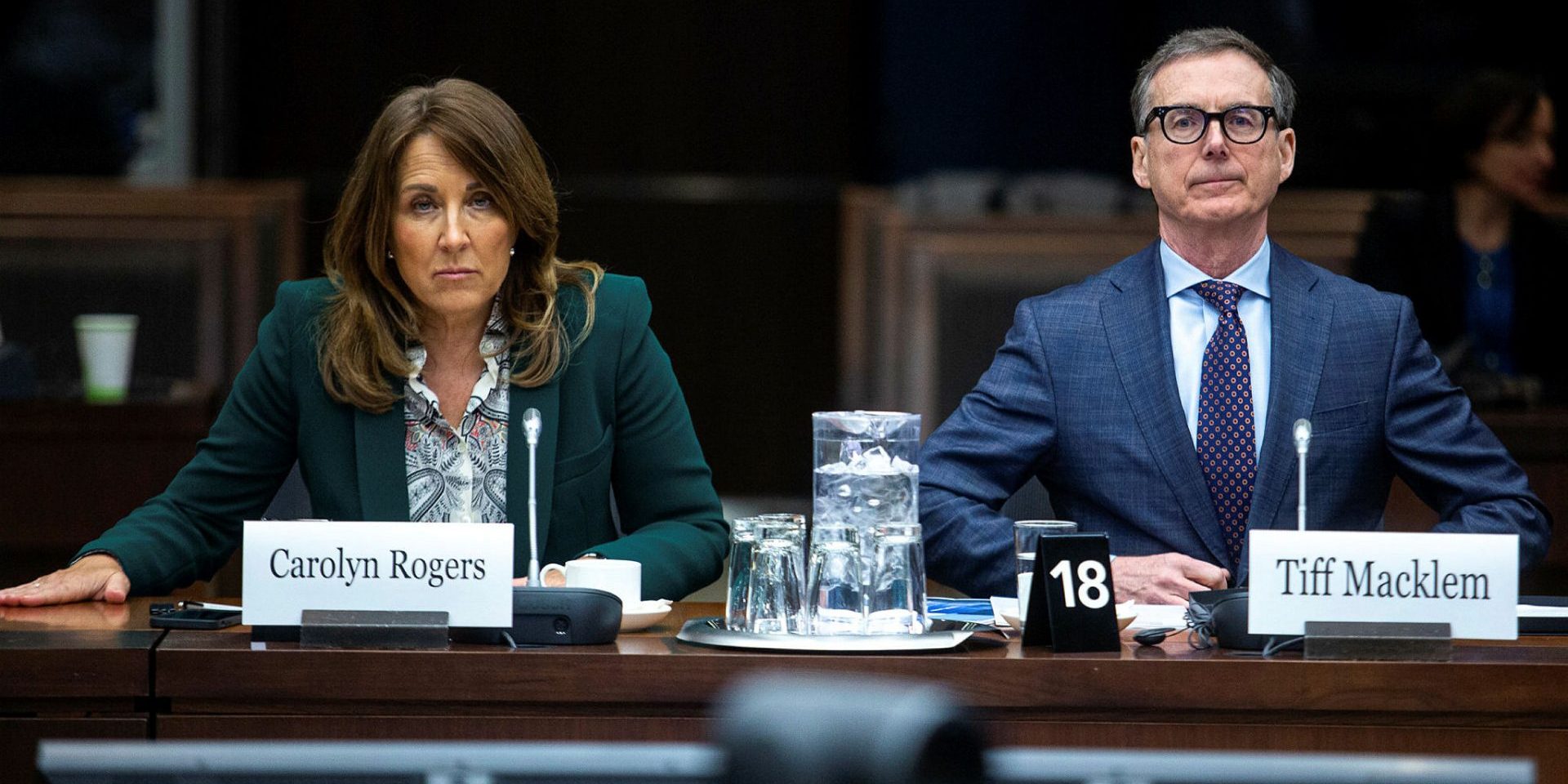 Bank of Canada governor Tiff Macklem and deputy governor Carolyn Rogers appear as witnesses before the Standing Committee on Finance meeting on Feb. 16, 2023. Andrew Meade