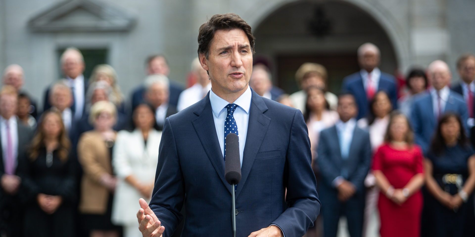 Prime Minister Justin Trudeau speaks with reporters at Rideau Hall after he shuffles his cabinet on July 26, 2023. The Hill Times photograph by Andrew Meade