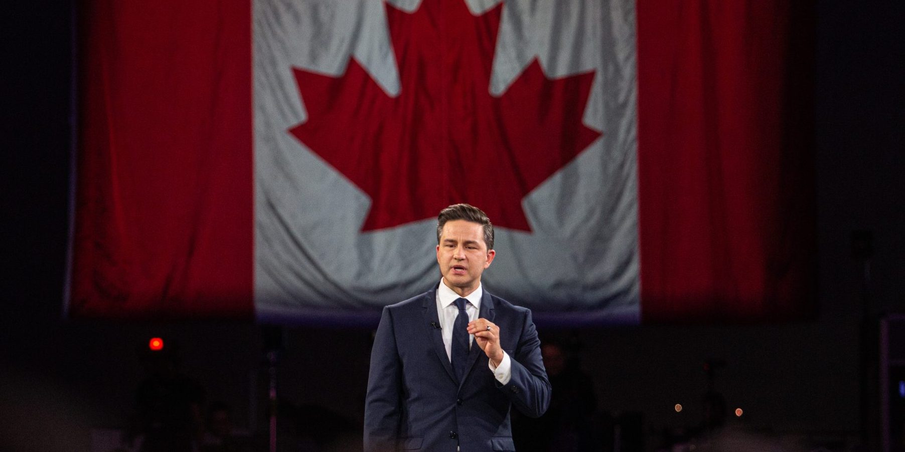 Conservative Party leader Pierre Poilievre delivers a keynote address at the 2023 Conservative Party of Canada policy convention in Quebec City on Sept. 8, 2023. The Hill Times photograph by Andrew Meade