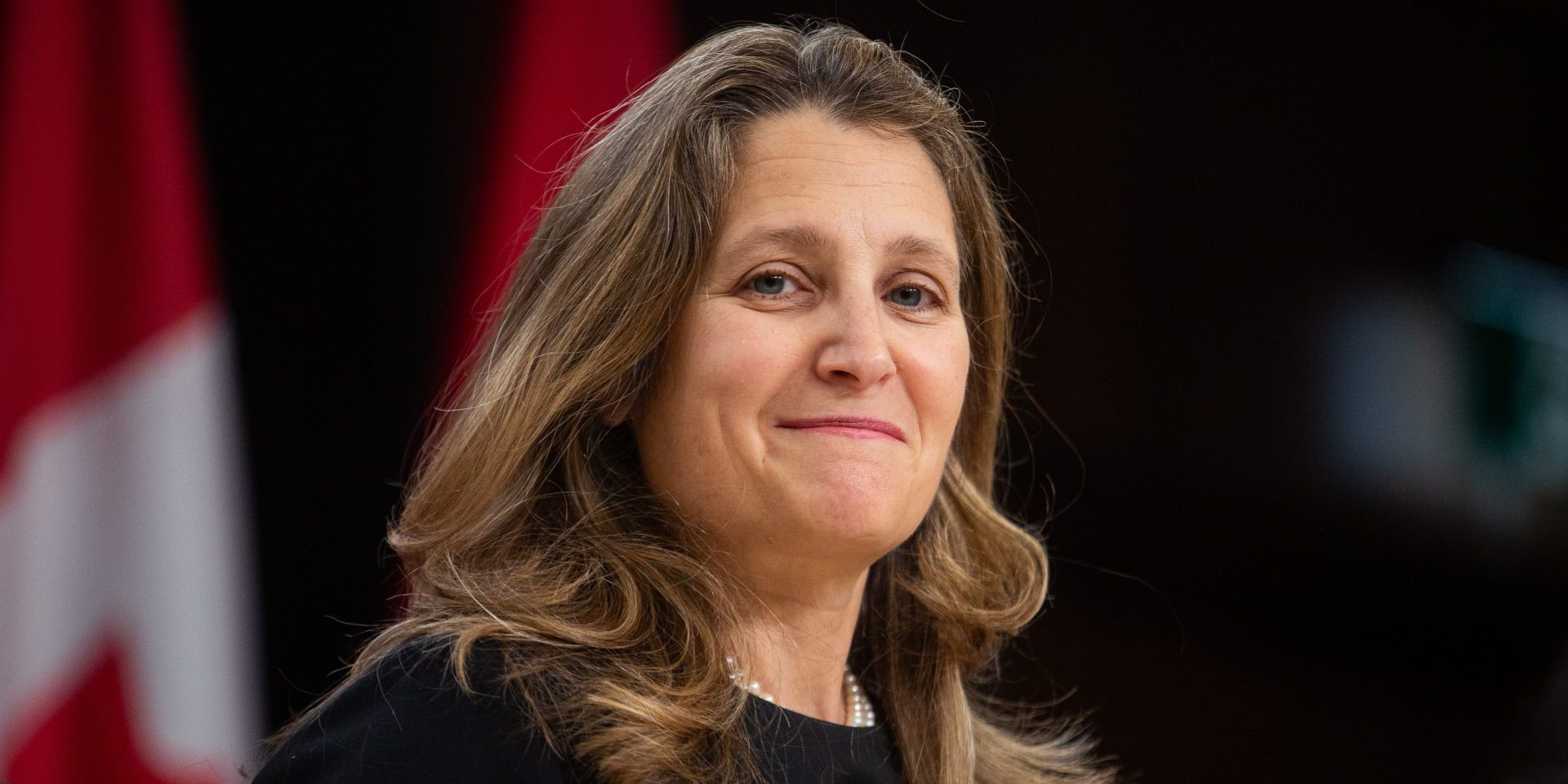 Deputy Prime Minister Chrystia Freeland holds a press conference in the National Press Theatre on Nov. 7, 2023. The Hill Times photograph by Andrew Meade