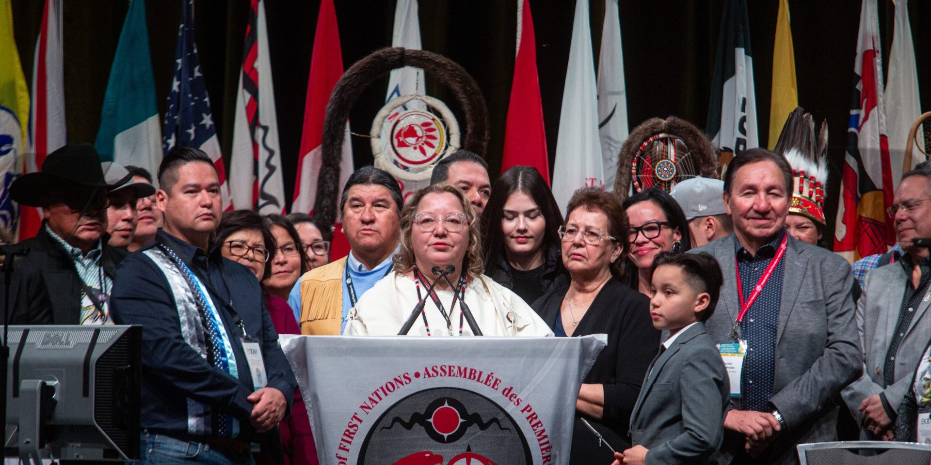 Newly elected national Chief Cindy Woodhouse addresses the Special Chiefs’ Assembly in Ottawa on  Dec. 7, 2023. The Hill Times photograph by Andrew Meade