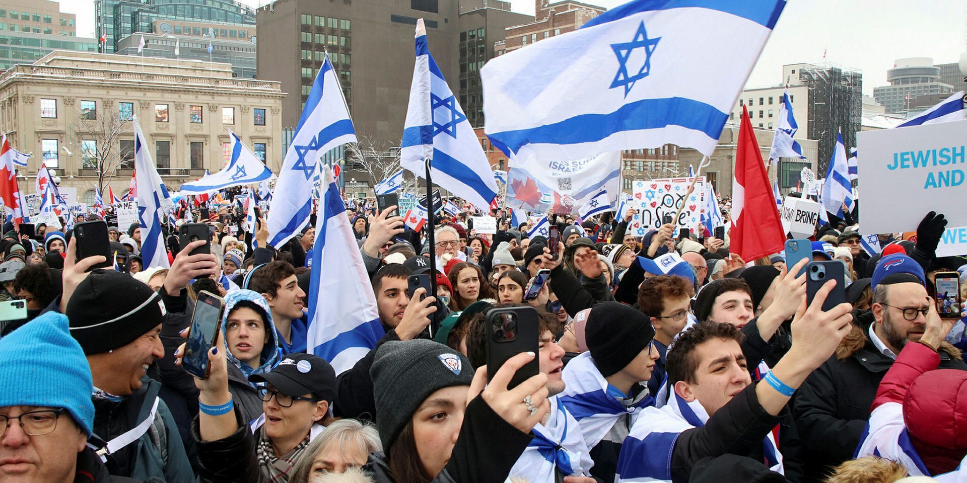 Canada's Rally for the Jewish People, December 4, 2023, Parliament Hill.   Despite the weather, hundreds of Israel supporters were in attendance to the rally. The Hill Times photograph by Sam Garcia