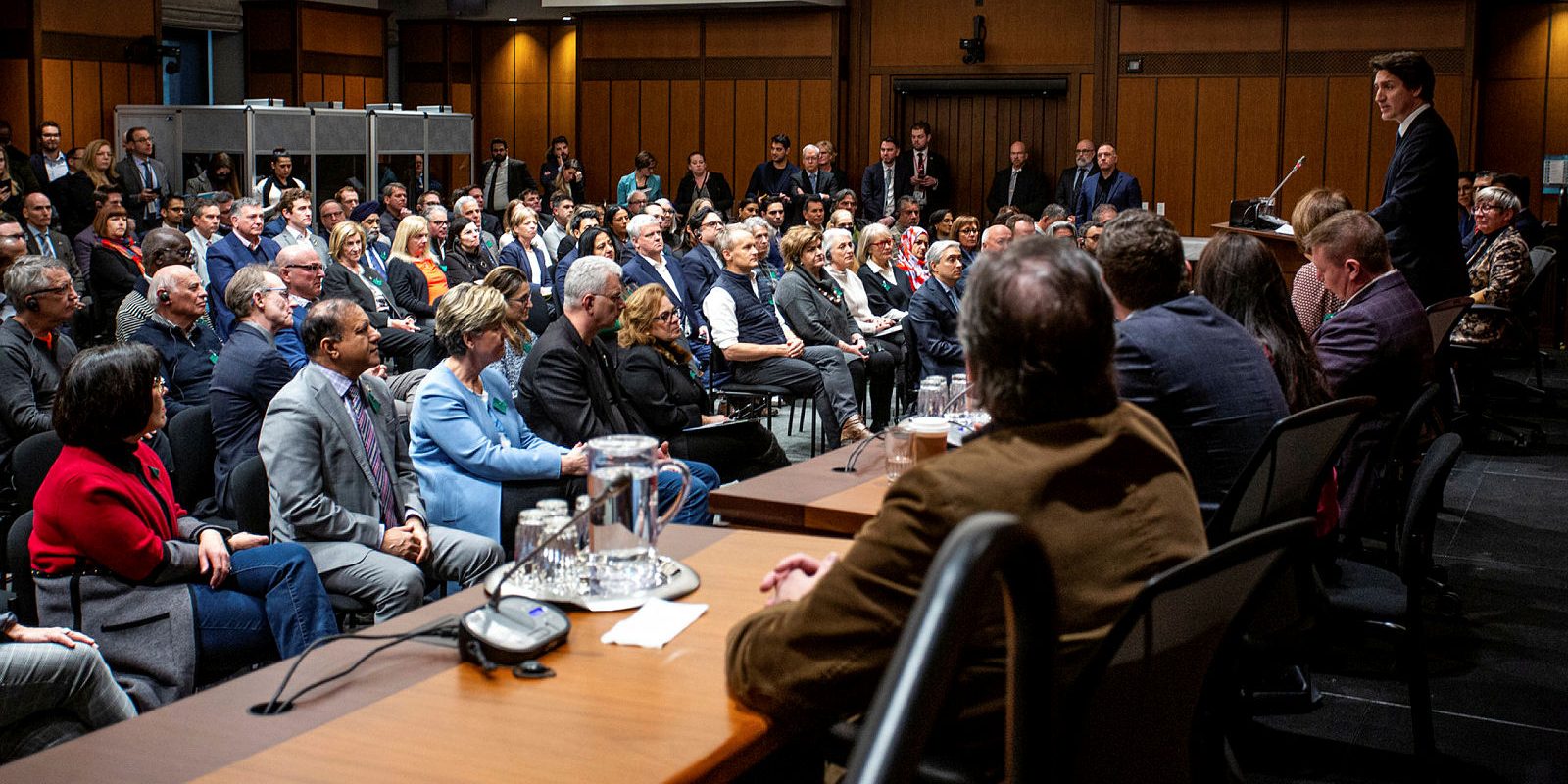 Prime Minister Trudeau speaks to the Liberal Caucus at the 2023 winter caucus retreat photo by Andrew Meade