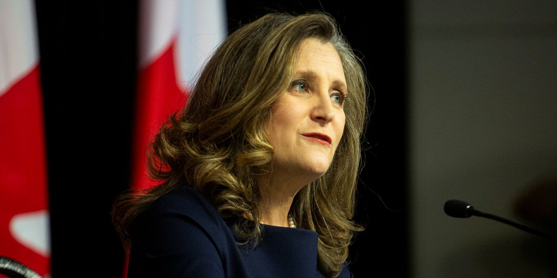 Minster of Finance Chrystia Freeland holds a press conference in the 2024 Budget lockup at 111 Sussex Drive in Ottawa on  April 16, 2024.