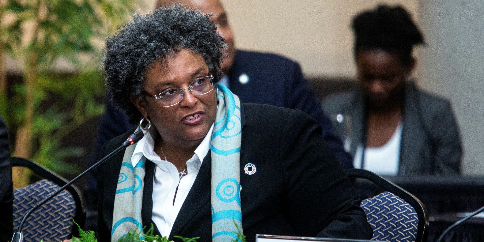 Prime minister of Barbados Mia Mottley speaks at a working session on Access to Finance and Global Financial Architecture Reform at the CARICOM-Canada summit in Ottawa on  Oct. 18, 2023.