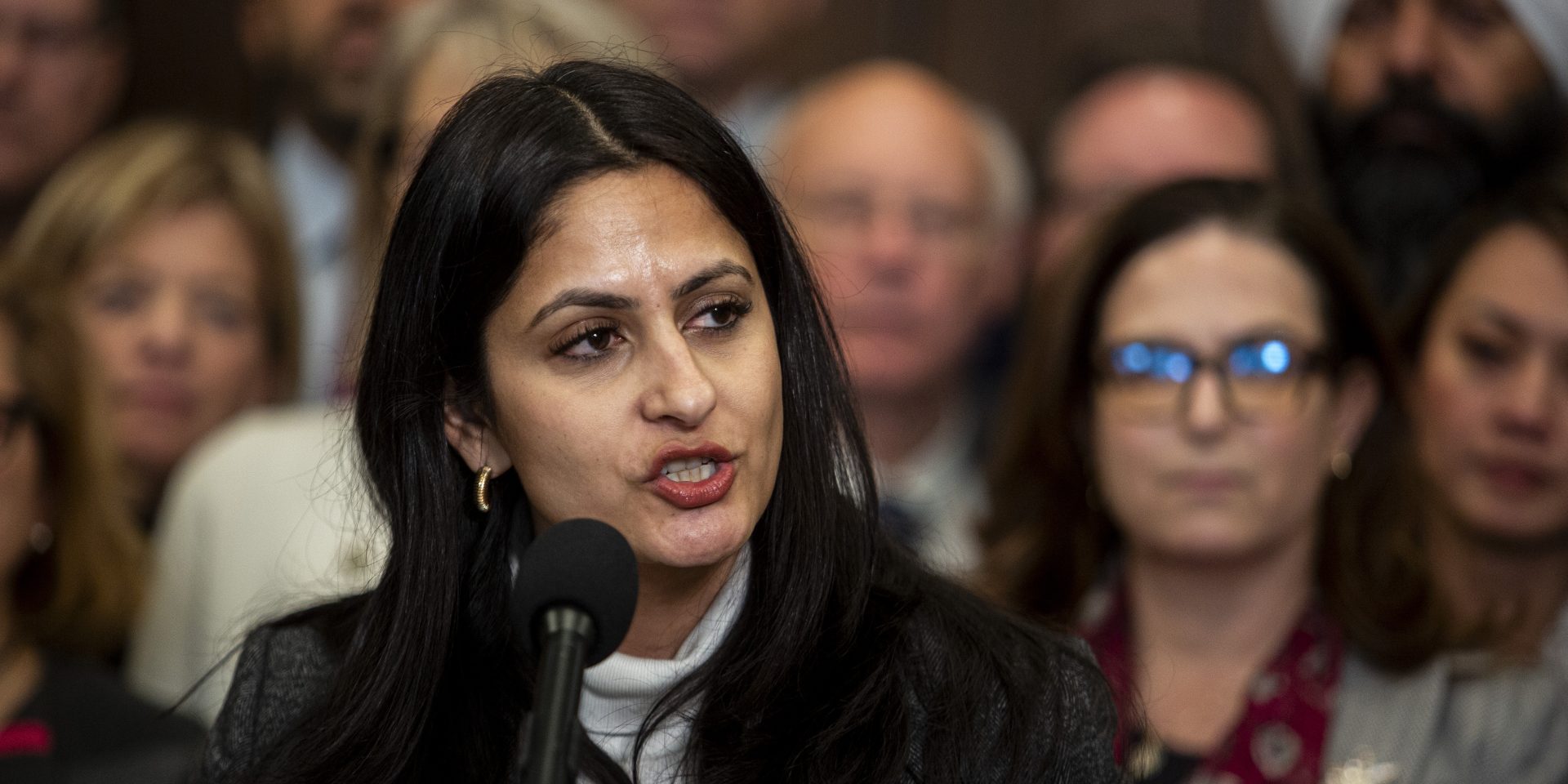 Minister of Diversity, Inclusion and Persons with Disabilities Kamal Khera makes an announcement in the House of Commons foyer on  Jan. 30, 2024. Andrew Meade