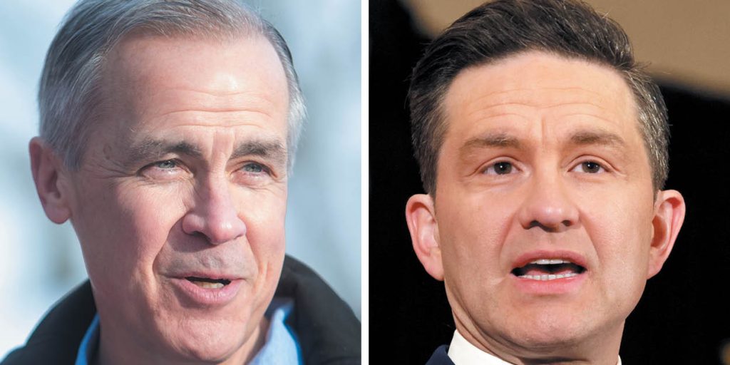 Mark Carney, left, and Pierre Poilievre.