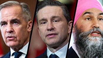 Prime Minister Mark Carney, left, Conservative Leader Pierre Poilevre, and NDP Leader Jagmeet Singh. The Hill Times photographs by Andrew Meade, Sam Garcia