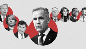 Some of the re-elected members of Prime Minister Mark Carney's, centre, cabinet: François-Philippe Champagne, Mélanie Joly, Dominic LeBlanc, David McGuinty, Anita Anand, Gary Anandasangaree, and Steven Guilbeault.
The Hill Times photographs by Andrew Meade, illustration by Joey Sabourin