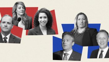 Housing Minister Nate Erskine-Smith, from left, Foreign Affair Minister Mélanie Joly, Immigration Minister Rachel Bendayan, and Conservative MPs
Blaine Calkins, Shannon Stubbs, and Chris Warkentin. The Hill Times photographs by Andrew Meade, Jake Wright, and Stuart Benson, courtesy of Rachel Bendayan and illustration by Naomi Wildeboer
