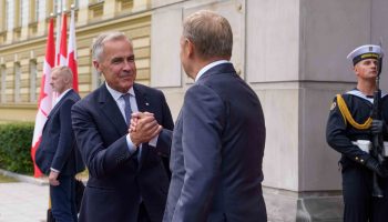 Prime Minister Mark Carney meets with Polish Prime Minister Donald Tusk at the Polish Council of Ministers in Warsaw, Poland on August 25, 2025.
Lars Hagberg photograph courtesy of the Prime Minister’s Office