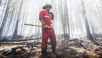 Halifax Regional Fire and Emergency firefighter Zach Rafuse at the Tantallon fire in Nova Scotia. Photograph courtesy of Communications Nova Scotia/Facebook