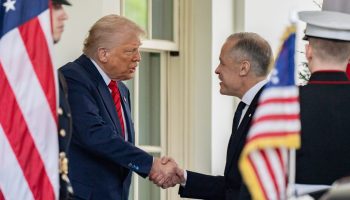U.S. President Donald Trump greets Prime Minister Mark Carney on May 6, 2025, at the West Wing entrance of the White House.U.S. President Donald Trump greets Prime Minister Mark Carney on May 6, 2025, at the West Wing entrance of the White House. Official White House photograph courtesy of Gabriel B. Kotico