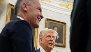 President Donald Trump meets with Canadian Prime Minister Mark Carney, Tuesday, May 6, 2025, in the Oval Office. Vice President JD Vance attends. (Official White House Photo by Emily J. Higgins)