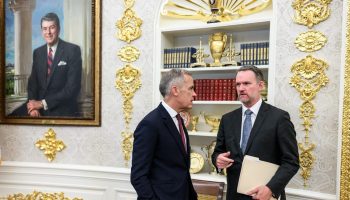 54870175413_02a5e45c8e_o Carney speaking with U.S. Trade Representative Jamieson Greer at the White House on Oct. 7. (Official White House Photo by Daniel Torok)