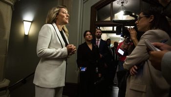 568A0022_105 Minister of Industry and Minister responsible for Canada Economic Development for Quebec Regions Mélanie Joly speaks with reporters before the Liberal cabinet meeting in West Block on  Sept. 16, 2025. Hill Times photograph by Andrew Meade