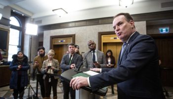 Government House Leader Steven MacKinnon speaks with reporters in the House of Commons foyer on Jan. 26. The Hill Times photograph by Andrew Meade