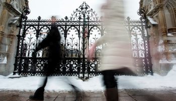 People walk past the Queen’s Gate on Parliament Hill  on Jan. 7, 2026. The Hill Times photograph by Andrew Meade