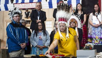 Assembly of First Nations National Chief Cindy Woodhouse Nepinak sacred items and artifacts from the Vatican Museum repatriated to First Nations territory at a ceremony at the Canadian Museum of History in Gatineau, Que. on  March 10, 2026. The Hill Times photograph by Andrew Meade