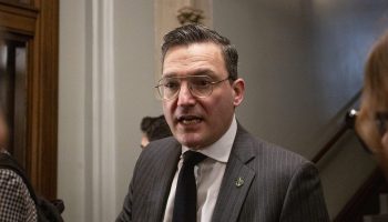 Minister of Artificial Intelligence and Digital Innovation and Minister responsible for the Federal Economic Development Agency for Southern Ontario Evan Solomon speaks with reporters before the Liberal party caucus meeting in West Block  on Oct. 29, 2025. The Hill Times photograph by Andrew Meade