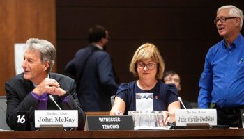 Liberal MP John McKay and Senator Julie Miville-Dechêne appear before the Standing Committee on Foreign Affairs and International Development meeting on Sept. 26, 2022. Andrew Meade