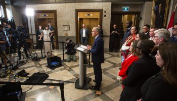 Prime Minister Mark Carney holds a press conference in West Block on  June 20, 2025, after the passage of Bill C-5. The Hill Times photograph by Andrew Meade.