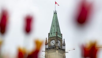 The Canadian flag flies atop the Peace Tower  on  May 14, 2024.