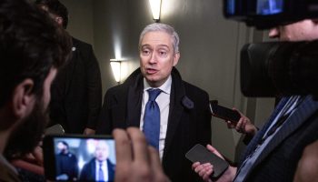 Minister of Finance and National Revenue François-Philippe Champagne speaks with reporters before the Liberal cabinet meeting in West Block on  Nov. 18, 2025.  The Hill Times photograph by Andrew Meade