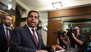 Minister of Public Safety Gary Anandasangaree holds a press conference in the House of Commons foyer  on June 3, 2025, about updates on border security measures. The Hill Times photograph by Andrew Meade