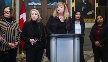 Status of Women Committee chair Conservative MP Marilyn Gladu speaks with reporters ins the House of Commons foyer on Dec. 9, 2025. The Hill Times photograph by Andrew Meade
