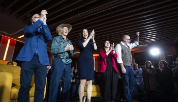 New Democratic Party Leadership Candidates Tanille Johnston, Avi Lewis, Tony McQuail, Heather McPherson, Rob Ashton and CLC president Bea Bruske take a photo before a forum hosted by the Canadian Labour Congress in Ottawa on Oct. 22, 2025. The Hill Times photograph by Andrew Meade