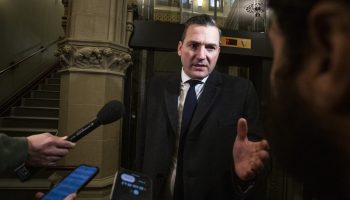Minister of Artificial Intelligence and Digital Innovation and Minister responsible for the Federal Economic Development Agency for Southern Ontario Evan Solomon speaks with reporters before the Liberal cabinet meeting in West Block on  Feb. 10, 2026. The Hill Times photograph by Andrew Meade